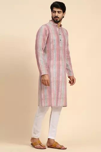 Multi color linen digital print kurta 
