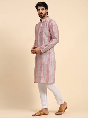 Multi color linen digital print kurta  4