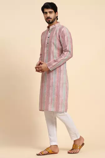 Multi color linen digital print kurta 