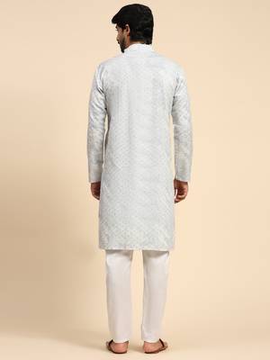 Light blue color pure cotton sequence work kurta  2