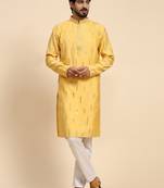 Yellow color pure silk mirror work kurta 