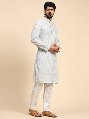 Light blue color pure cotton sequence work kurta  3