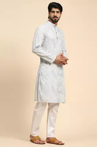 Light blue color pure cotton sequence work kurta 