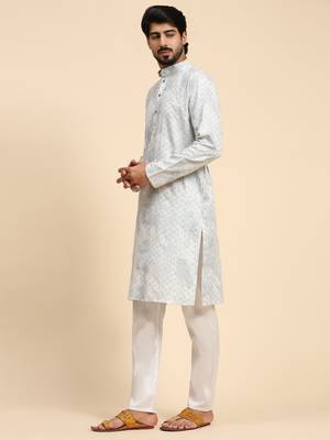 Light blue color pure cotton sequence work kurta  4