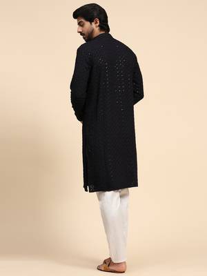 Dark blue color rayon cotton chikankari work kurta  2