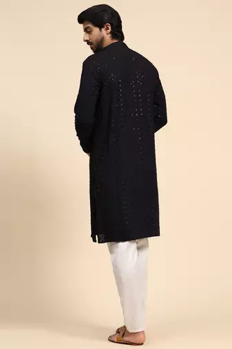 Dark blue color rayon cotton chikankari work kurta 