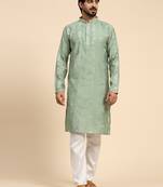 pastel green color pure silk mirror work kurta