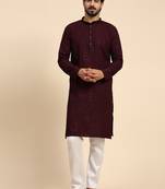 Wine color rayon cotton chikankari work kurta 