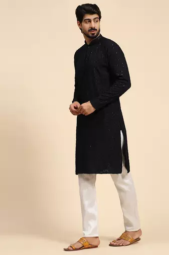 Dark blue color rayon cotton chikankari work kurta 