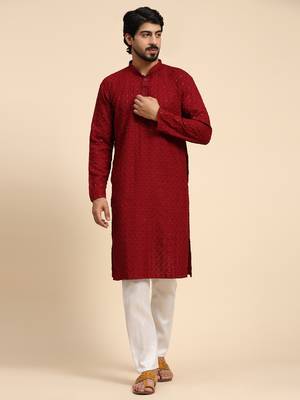 Maroon color rayon cotton chikankari work kurta  1