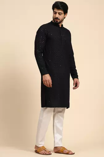 Dark blue color rayon cotton chikankari work kurta 