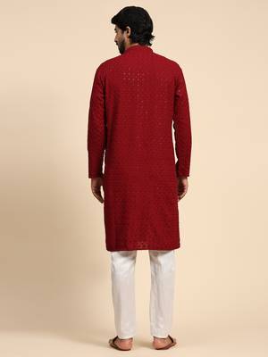 Maroon color rayon cotton chikankari work kurta  2