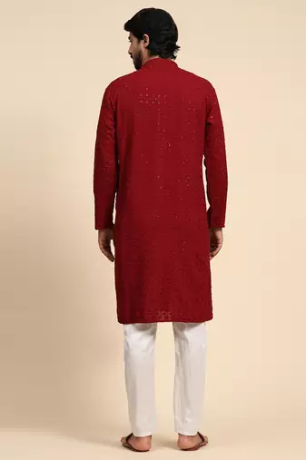 Maroon color rayon cotton chikankari work kurta 