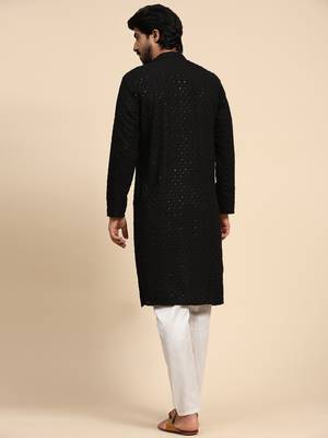 Black color rayon cotton chikankari work kurta  2