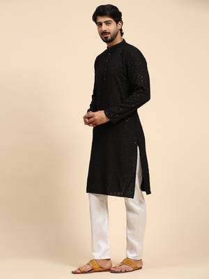 Black color rayon cotton chikankari work kurta  3