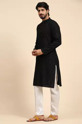 Black color rayon cotton chikankari work kurta 