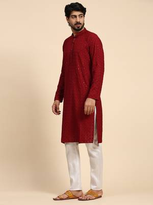 Maroon color rayon cotton chikankari work kurta  4
