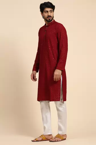 Maroon color rayon cotton chikankari work kurta 