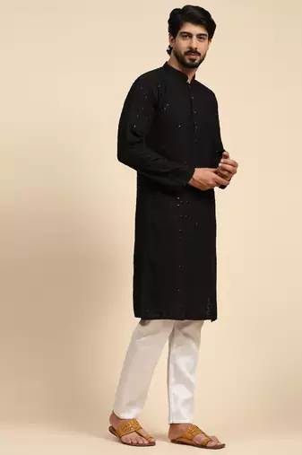 Black color rayon cotton chikankari work kurta 