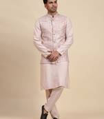 Pink viscose rayon embroidered nehru jacket set