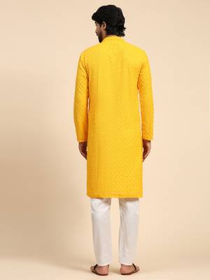 Yellow color rayon cotton chikankari work kurta  2