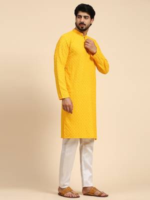 Yellow color rayon cotton chikankari work kurta  3