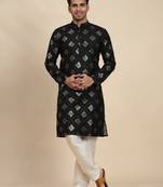 Black cotton weaved motif kurta