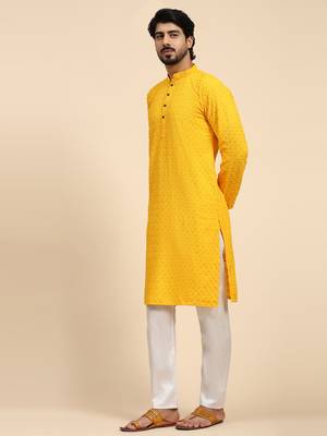 Yellow color rayon cotton chikankari work kurta  4