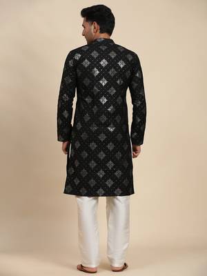 Black cotton weaved motif kurta 2