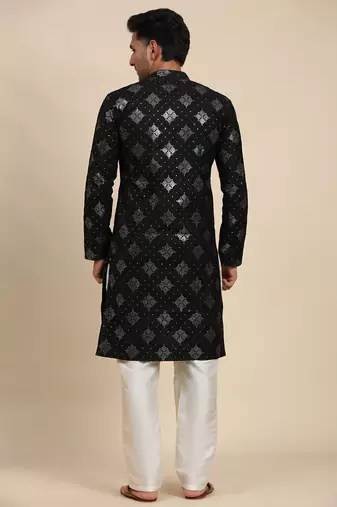 Black cotton weaved motif kurta