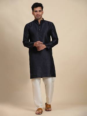 Navy blue viscose jacquard jacquard kurta 1