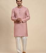 Pink viscose rayon self weaved kurta