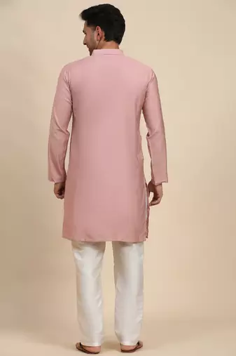 Pink viscose rayon self weaved kurta