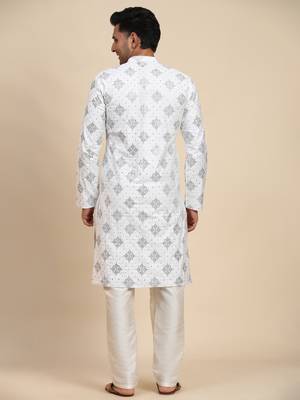 White cotton weaved motif kurta 2