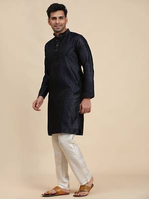 Navy blue viscose jacquard jacquard kurta 3