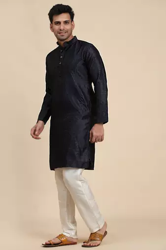 Navy blue viscose jacquard jacquard kurta