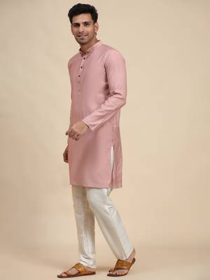 Pink viscose rayon self weaved kurta 3