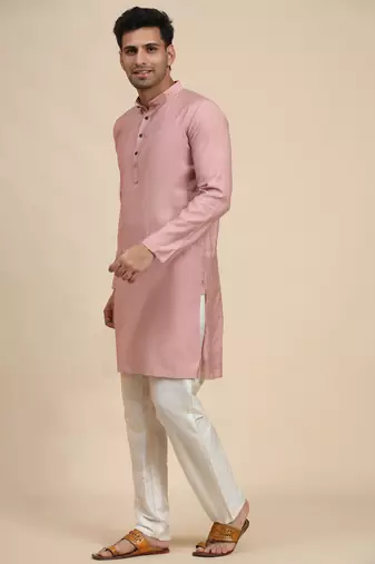 Pink viscose rayon self weaved kurta