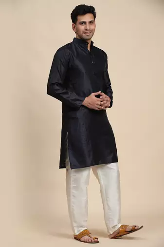 Navy blue viscose jacquard jacquard kurta