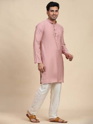 Pink viscose rayon self weaved kurta 4