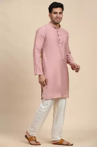 Pink viscose rayon self weaved kurta
