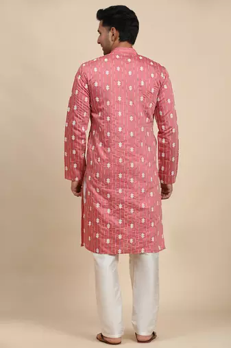 Pink viscose rayon weaved motif kurta