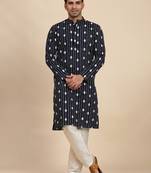 Navy blue viscose rayon weaved motif kurta