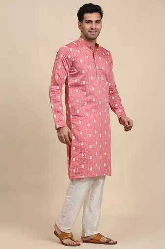 Pink viscose rayon weaved motif kurta