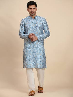 Light blue viscose rayon printed kurta 1