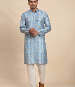 Light blue viscose rayon printed kurta