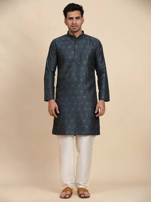 Navy blue viscose jacquard jacquard kurta 1