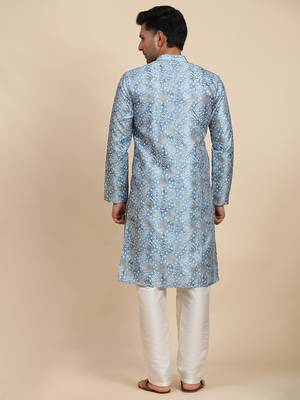 Light blue viscose rayon printed kurta 2