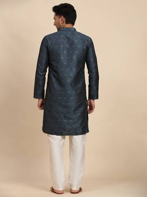 Navy blue viscose jacquard jacquard kurta 2