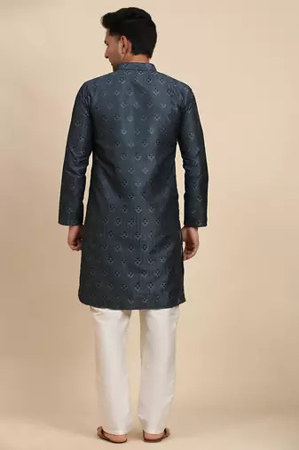 Navy blue viscose jacquard jacquard kurta
